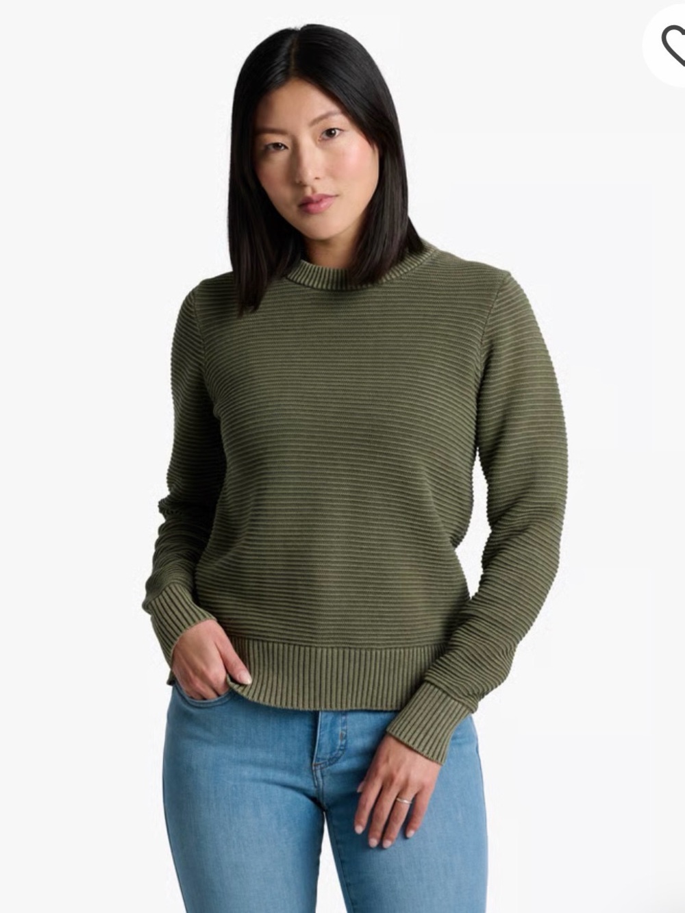 100% Organic Cotton Kuhl Crewneck Ribbed Sweater - Olive Green